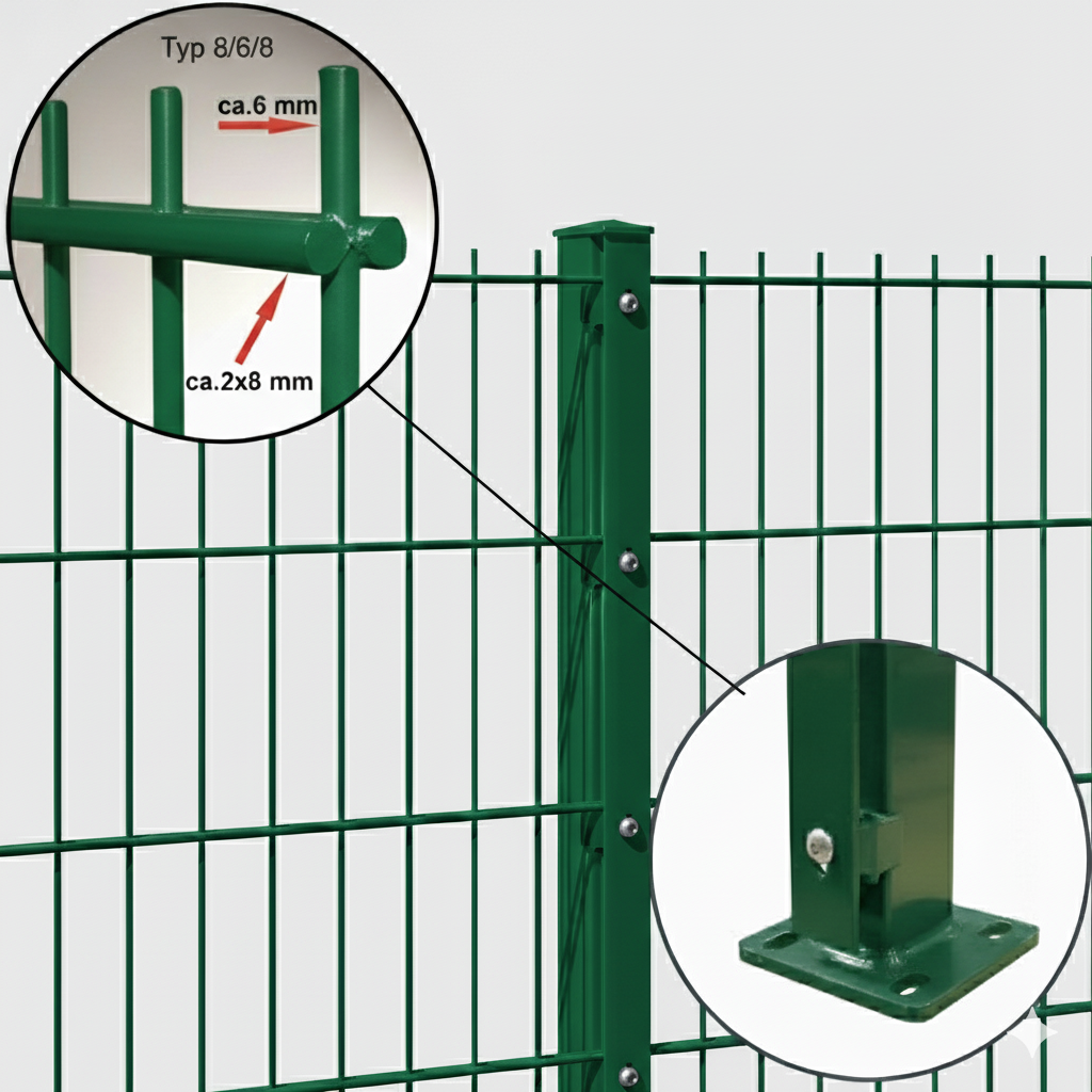 Doppelstabmattenzaun Komplett-Set Grün - Aufschrauben