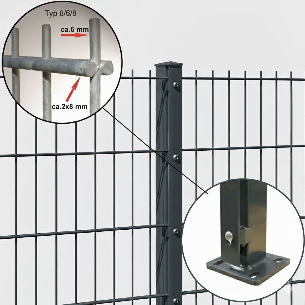 Doppelstabmattenzaun Komplett-Set Anthrazit - Aufschrauben