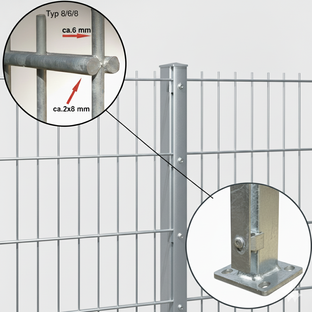 Doppelstabmattenzaun Komplett-Set Verzinkt - Aufschrauben