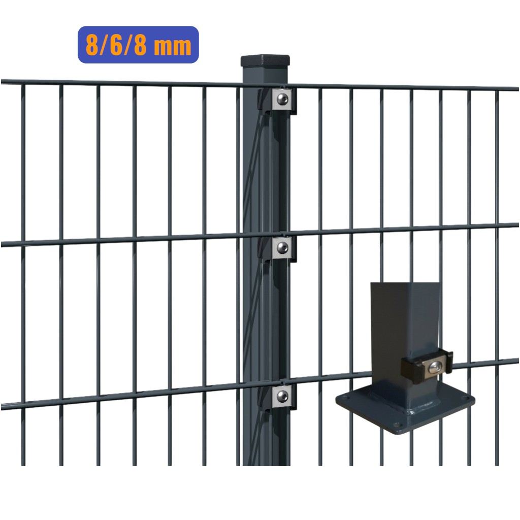 Doppelstabmatten-Komplettset 8/6/8 anthrazit (RAL7016) – Aufschrauben