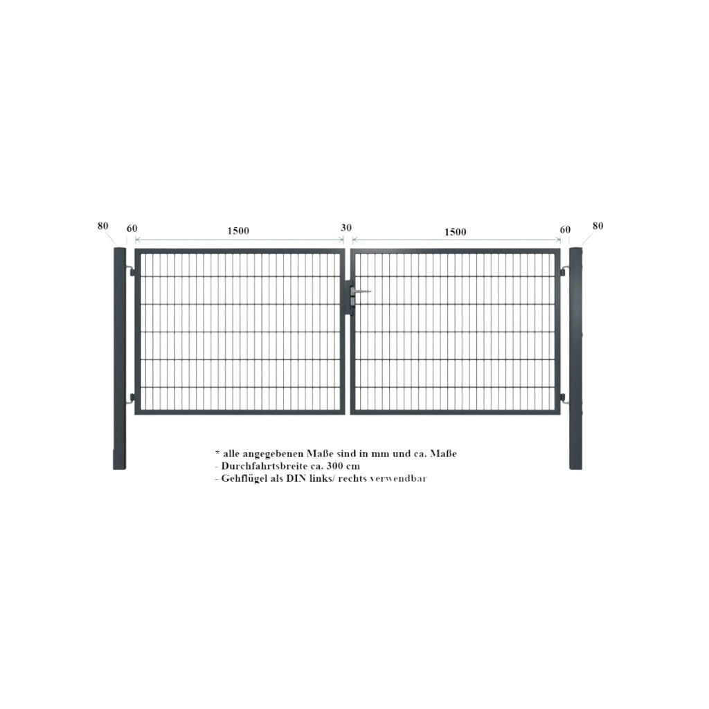 Doppelflügeltor 2‑flügelig – Drahtstärke 6/5/6 mm - Breite 3000 mm