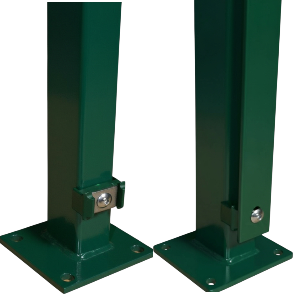 Pfosten 60 x 40 mm – moosgrün RAL 6005 - zum Aufschrauben/ Bodenplatte