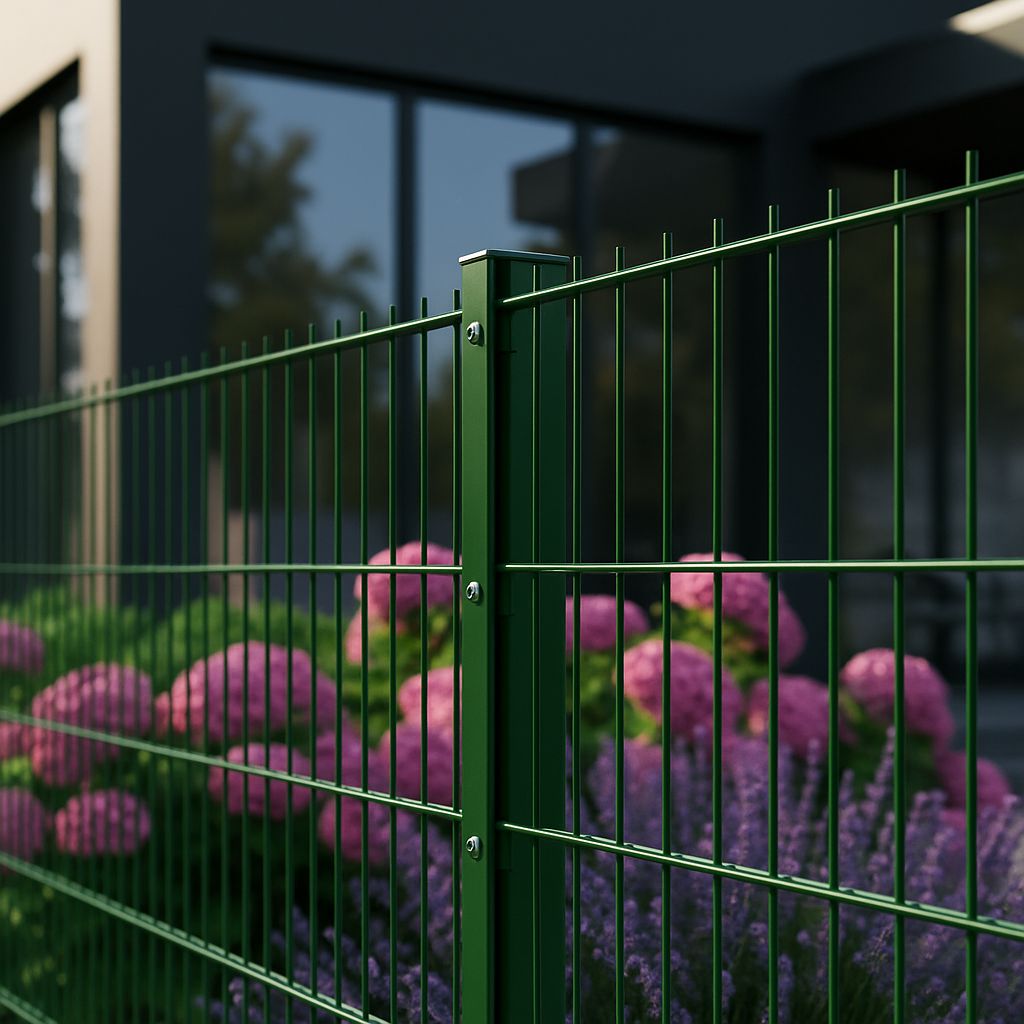 Doppelstabmattenzaun grün mit Pfosten und Abdeckleiste