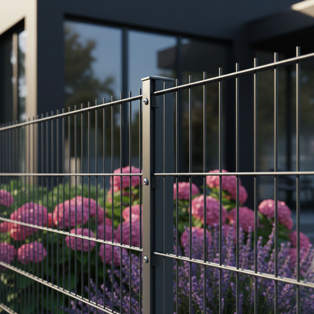 Doppelstabmattenzaun mit Abdeckleiste montiert