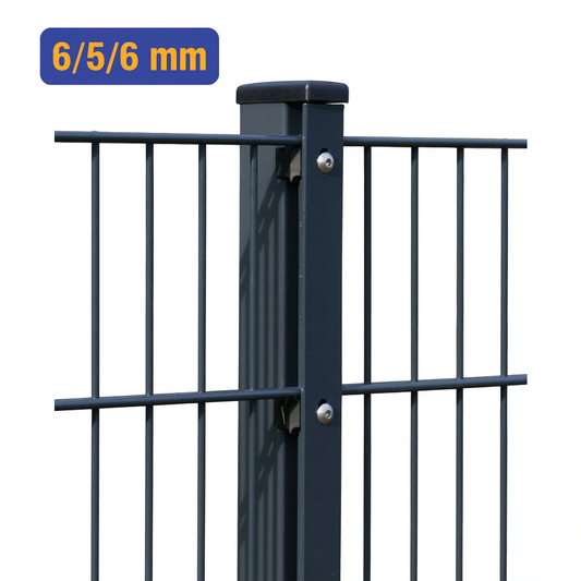 Doppelstabmattenzaun mit Pfosten in anthrazit und Abdeckleiste