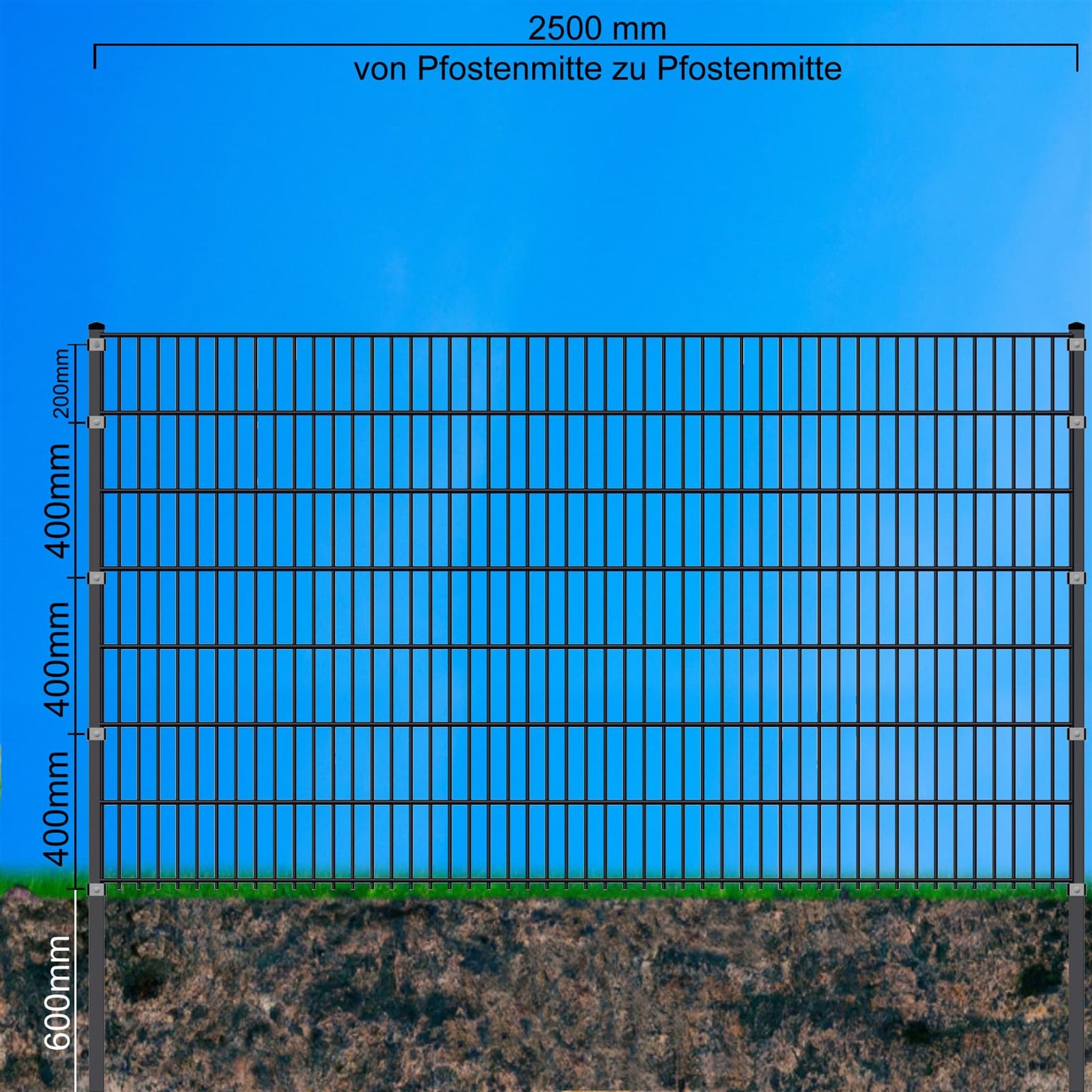 Doppelstabmatten-Komplettset 6/5/6 anthrazit (RAL7016) einbetonieren
